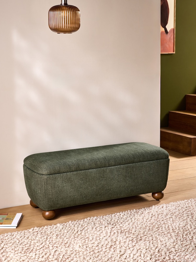 MADE.COM Forest Green Corduroy Ellio Storage Ottoman Bench - Image 1 of 4 MADE.COM Forest Green Corduroy Ellio Storage Ottoman Bench - Image 1 of 4