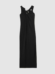 Reiss Navy Eliza Gathered Neck Jersey Midi Dress - Image 2 of 6