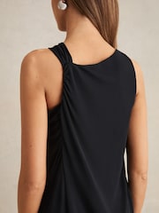 Reiss Navy Eliza Gathered Neck Jersey Midi Dress - Image 4 of 6