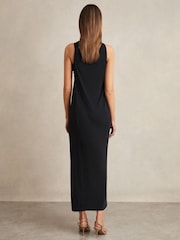 Reiss Navy Eliza Gathered Neck Jersey Midi Dress - Image 5 of 6
