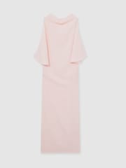Reiss Pale Pink Petra Draped-Front High-Neck Midi Dress - Image 2 of 5