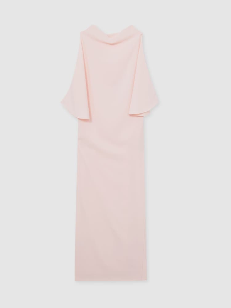 Reiss Pale Pink Petra Draped-Front High-Neck Midi Dress - Image 2 of 5