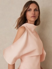 Reiss Pale Pink Petra Draped-Front High-Neck Midi Dress - Image 3 of 5
