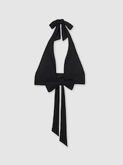 Reiss Black Helena Plunge Tie Halterneck Bikini Top - Image 2 of 5
