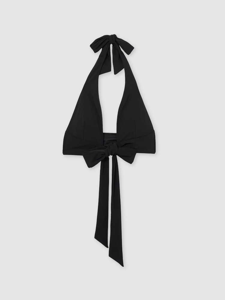 Reiss Black Helena Plunge Tie Halterneck Bikini Top - Image 2 of 5