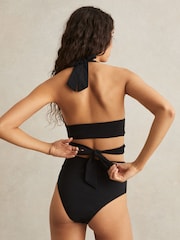 Reiss Black Helena Plunge Tie Halterneck Bikini Top - Image 4 of 5