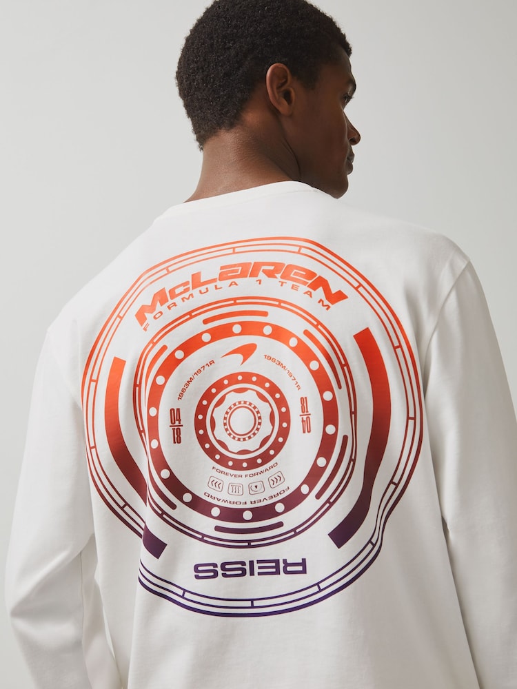 Reiss White Legacy Unisex Fit McLaren F1 Team Tyre-Print T-Shirt - Image 1 of 8