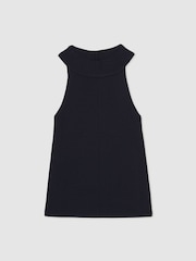 Reiss Navy Lacey Rib Knit High Neck Vest - Image 2 of 6