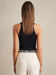 Reiss Navy Lacey Rib Knit High Neck Vest - Image 5 of 6
