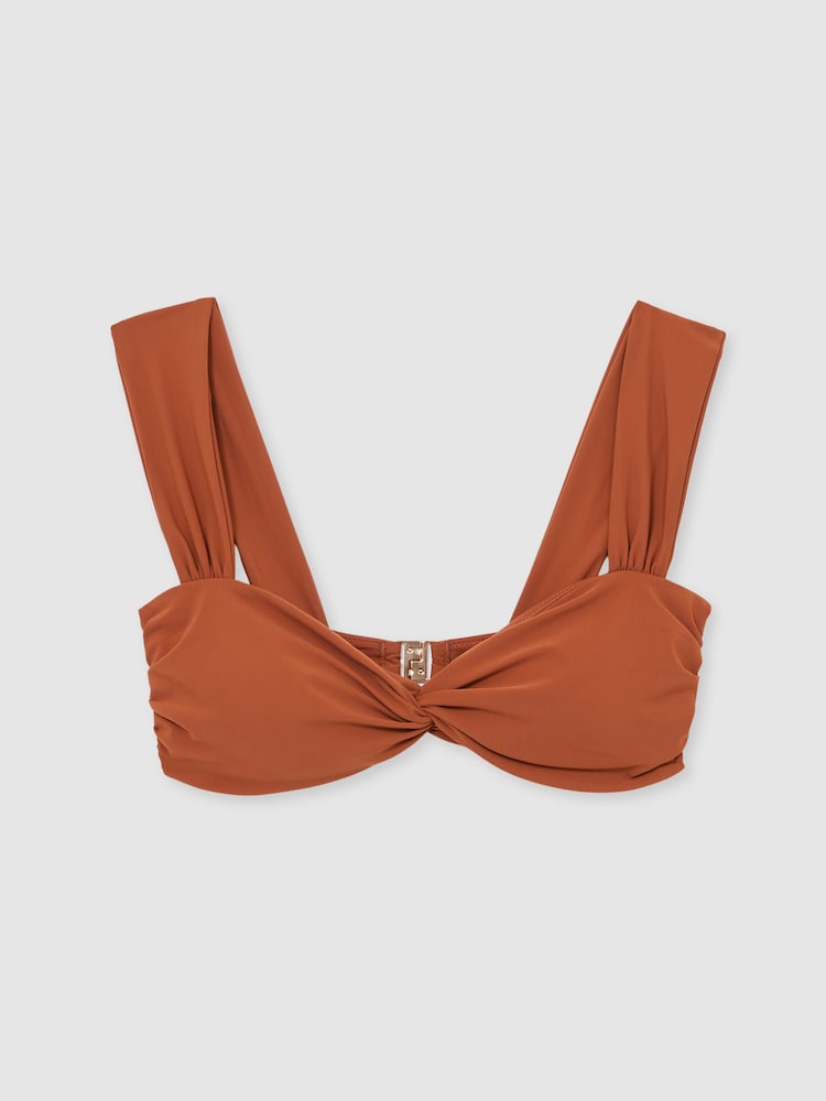 Reiss Brown Hallie Twist Front Bikini Top - Image 2 of 6