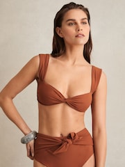 Reiss Brown Hallie Twist Front Bikini Top - Image 3 of 6