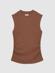 Reiss Toffee Brown Trudy Ribbed Ruched Waist Vest - Image 2 of 6