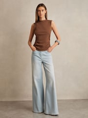 Reiss Toffee Brown Trudy Ribbed Ruched Waist Vest - Image 3 of 6