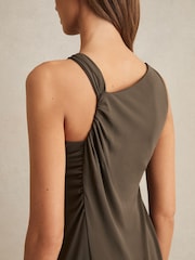 Reiss Mocha Eliza Gathered Neck Jersey Midi Dress - Image 5 of 7
