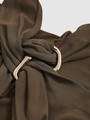 Reiss Mocha Eliza Gathered Neck Jersey Midi Dress - Image 7 of 7