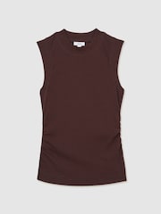 Reiss Chocolate Trudy Ribbed Ruched Waist Vest - Image 2 of 6