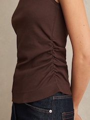 Reiss Chocolate Trudy Ribbed Ruched Waist Vest - Image 4 of 6