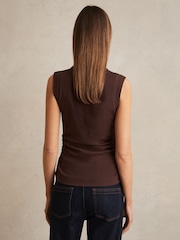 Reiss Chocolate Trudy Ribbed Ruched Waist Vest - Image 5 of 6