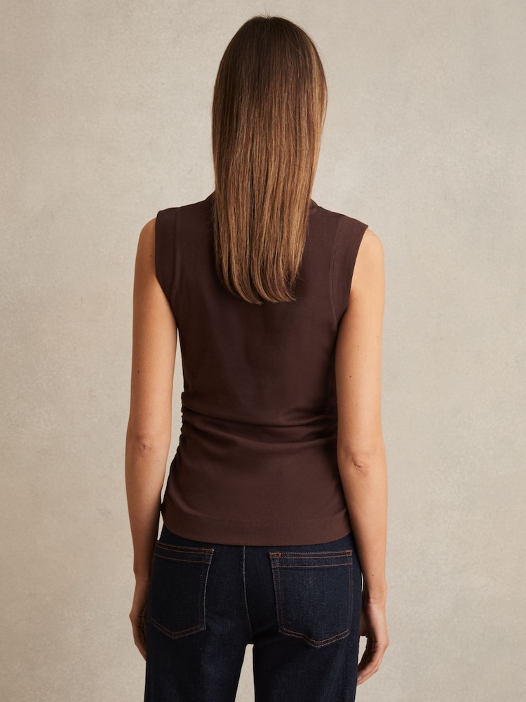 Reiss Chocolate Trudy Ribbed Ruched Waist Vest - Image 5 of 6