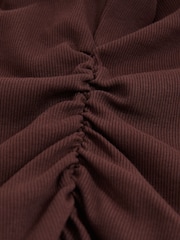 Reiss Chocolate Trudy Ribbed Ruched Waist Vest - Image 6 of 6