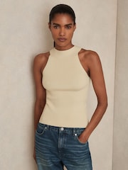 Reiss Ivory Lacey Rib Knit High Neck Vest - Image 1 of 6