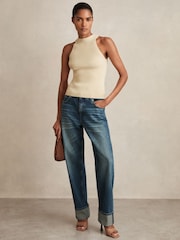 Reiss Ivory Lacey Rib Knit High Neck Vest - Image 5 of 6