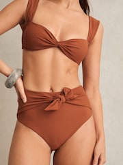 Reiss Brown Hallie High Waist Tie Front Bikini Bottoms - Image 1 of 5