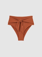 Reiss Brown Hallie High Waist Tie Front Bikini Bottoms - Image 2 of 5
