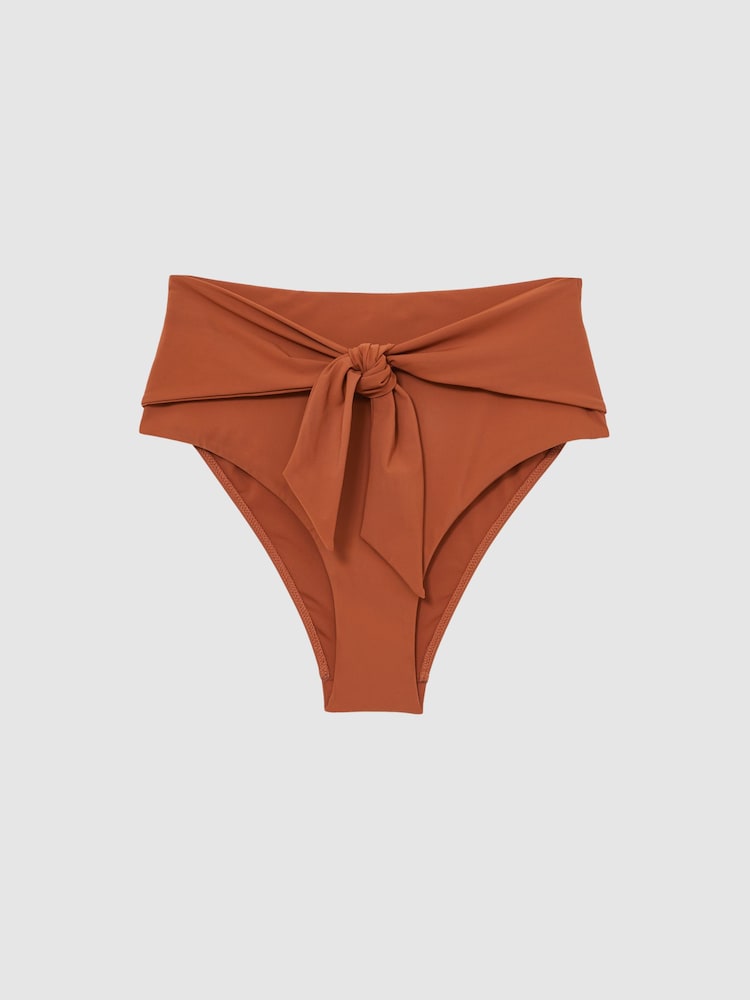 Reiss Brown Hallie High Waist Tie Front Bikini Bottoms - Image 2 of 5