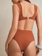 Reiss Brown Hallie High Waist Tie Front Bikini Bottoms - Image 4 of 5