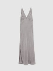 Reiss Grey Vesper Crushed Satin Tie Back Slip Dress - Image 2 of 5