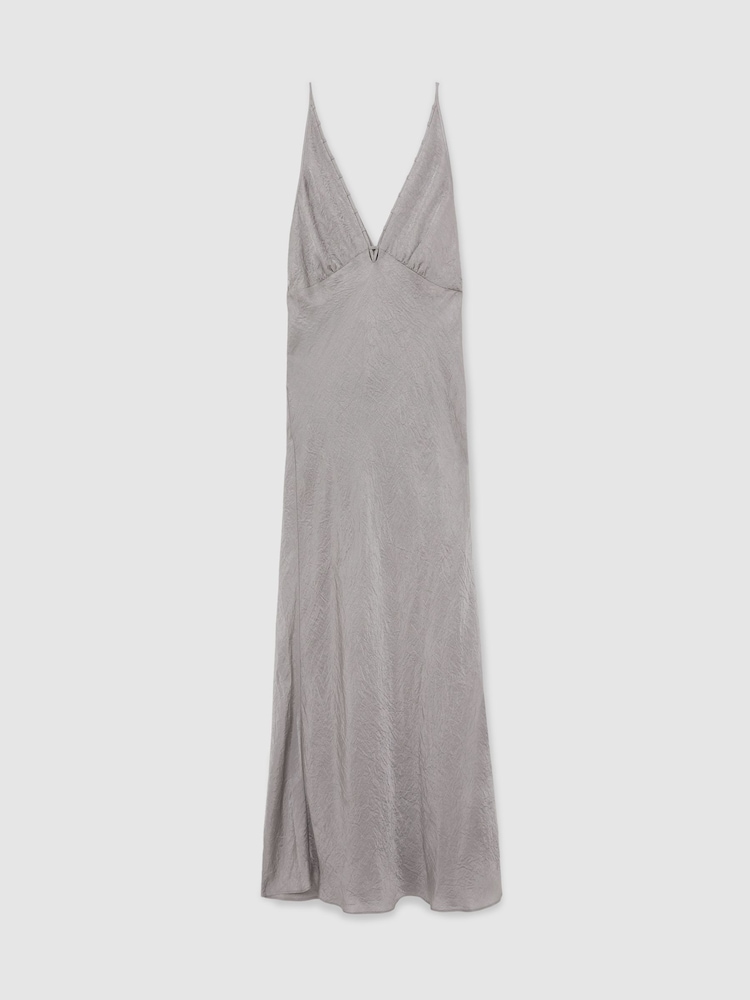 Reiss Grey Vesper Crushed Satin Tie Back Slip Dress - Image 2 of 5