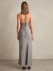Reiss Grey Vesper Crushed Satin Tie Back Slip Dress - Image 4 of 5