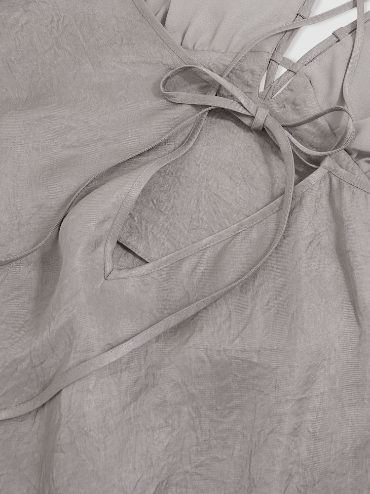 Reiss Grey Vesper Crushed Satin Tie Back Slip Dress - Image 5 of 5