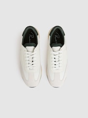 Reiss Off White/Green Emmett Leather Suede Running Trainers - Image 2 of 4