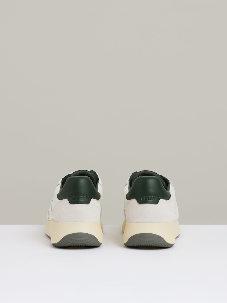 Reiss Off White/Green Emmett Leather Suede Running Trainers - Image 4 of 4