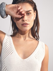 Reiss Ivory Cream Helena Cotton Blend Open Knit Vest - Image 1 of 8
