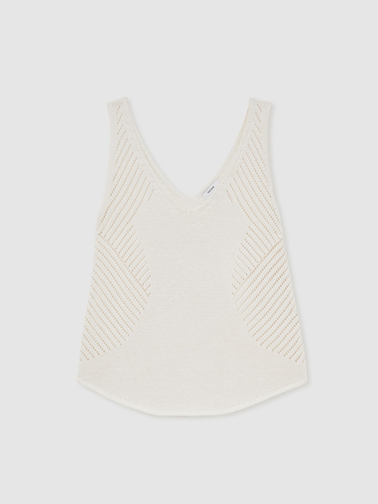 Reiss Ivory Cream Helena Cotton Blend Open Knit Vest - Image 2 of 8