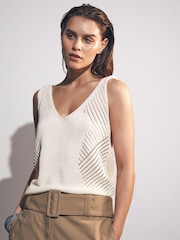Reiss Ivory Cream Helena Cotton Blend Open Knit Vest - Image 3 of 8