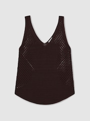 Reiss Chocolate Brown Helena Cotton Blend Open Knit Vest - Image 2 of 6