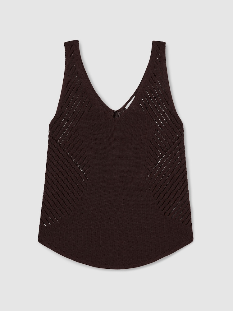 Reiss Chocolate Brown Helena Cotton Blend Open Knit Vest - Image 2 of 6