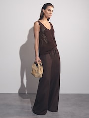 Reiss Chocolate Brown Helena Cotton Blend Open Knit Vest - Image 3 of 6