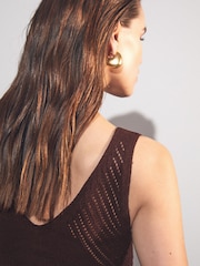 Reiss Chocolate Brown Helena Cotton Blend Open Knit Vest - Image 4 of 6