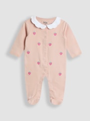 JoJo Maman Bébé 100% Organic Cotton Strawberry Collared Sleepsuit - Imagen 1 de 3