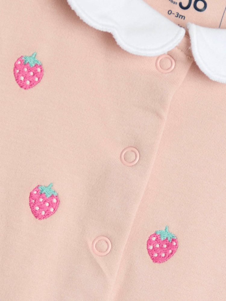 JoJo Maman Bébé 100% Organic Cotton Strawberry Collared Sleepsuit - Imagen 3 de 3