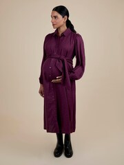 JoJo Maman Bébé Red Spot Maternity Midi Shirt Dress With Tie - Image 1 of 5