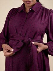 JoJo Maman Bébé Red Spot Maternity Midi Shirt Dress With Tie - Image 4 of 5