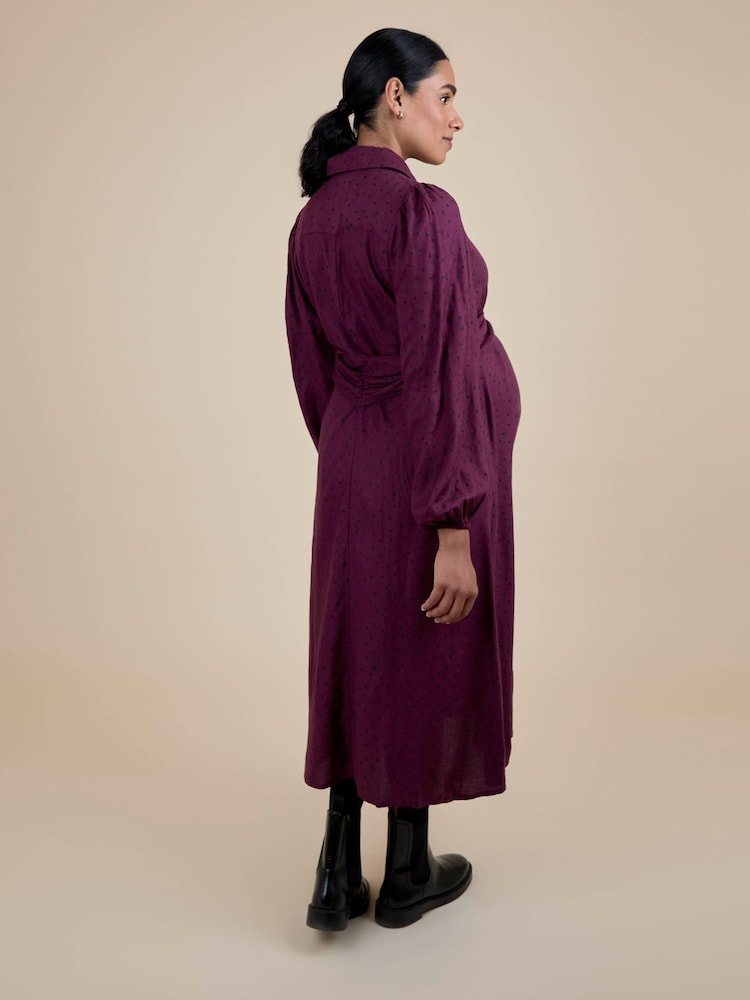JoJo Maman Bébé Red Spot Maternity Midi Shirt Dress With Tie - Image 5 of 5