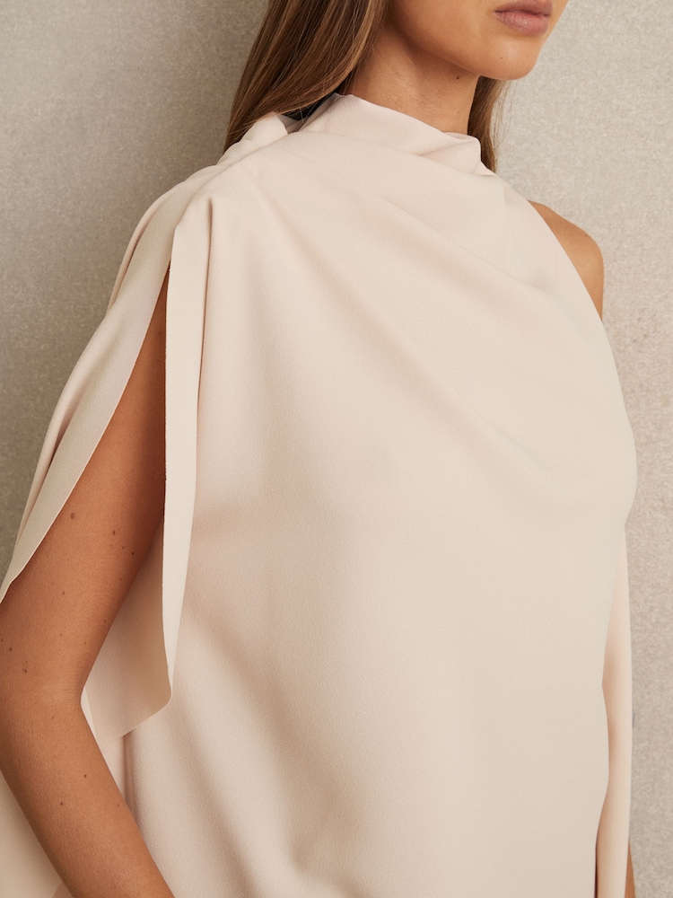 Reiss Pale Pink Ellery One Shoulder Draped Mini Dress - Image 4 of 6