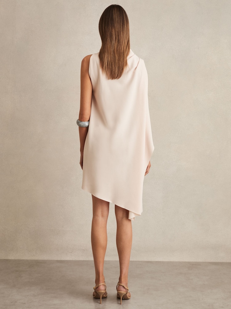 Reiss Pale Pink Ellery One Shoulder Draped Mini Dress - Image 5 of 6